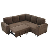 Upholstered L - Shape Sectional Sofa Bed With Pull Out Sleeper And Storage
