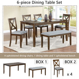 6 Pieces Kitchen Dining Set, Rectangular Wooden Dining Table With 4 Chairs And A Bench