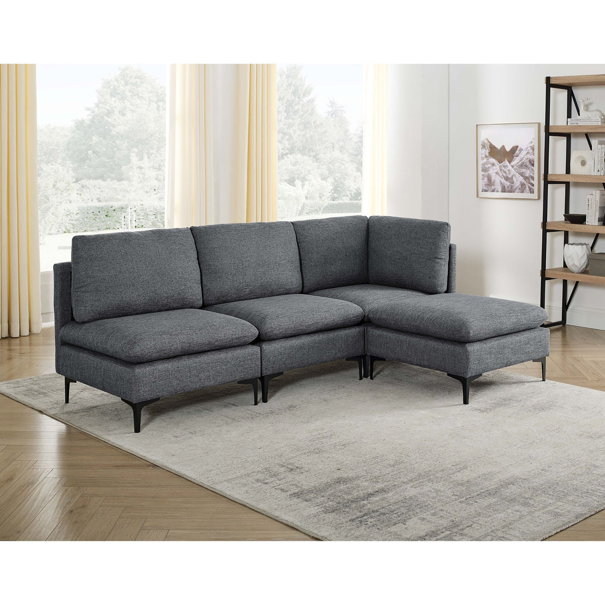 Upholstered Modular Sectional With Tall Legs, Medium Firm Seat