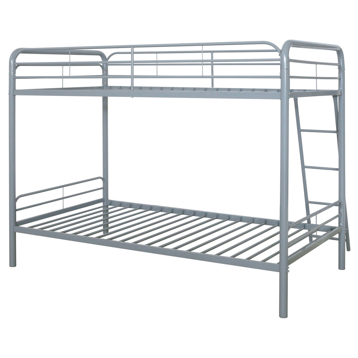 Long Beach - Twin Over Twin Bunk Bed With Built In Guardrails And Angled Ladder - Silver