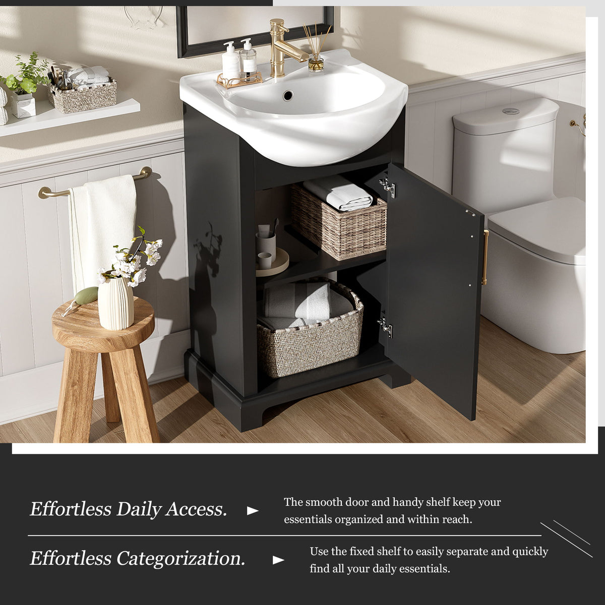 20" Bathroom Vanity With Bulged Sink, Freestanding Single Vanity Set, Soft Close Door