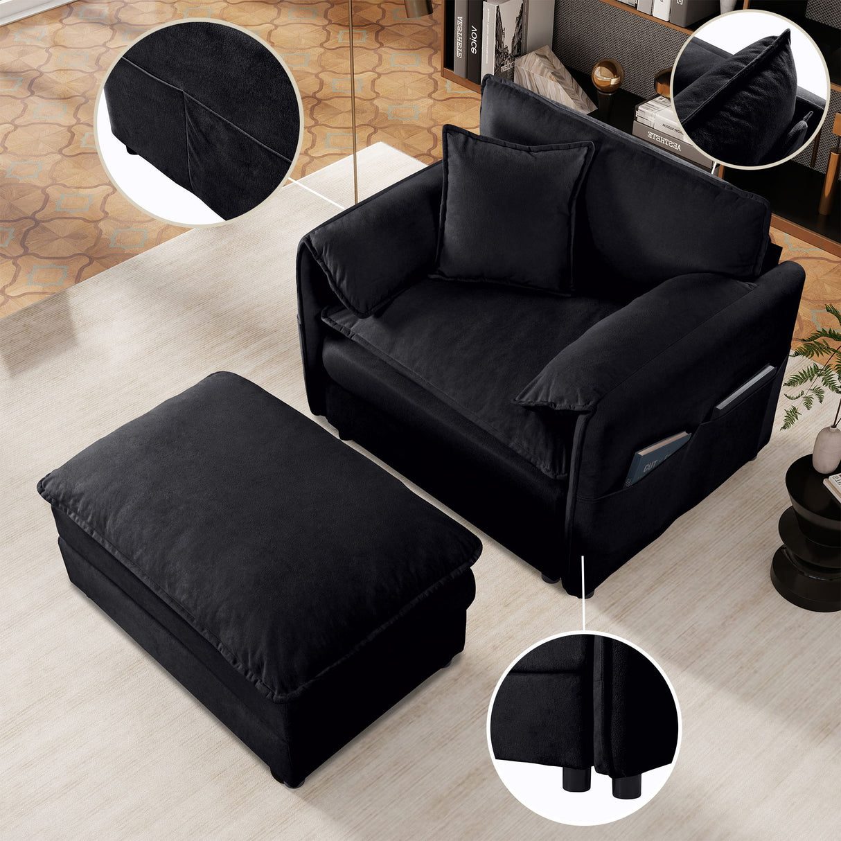 Modern Oversized Accent Chair, Comfy Single Sofa With Large Seat (Set of 2)