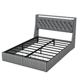 Floating Bed Frame With Rgb LED Light, 2 Storage Drawers & Headboard Shelf