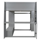 Gaming Loft Bed With Desk, Multi Storage Shelves, LED Lighting, And Hanging Clothes Rack