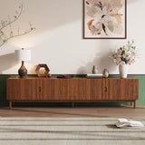 TV Stand With Legs, Media Console, 4 Cabinets For Living Room - Natural Wood