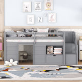 Low Loft Bed With Stair, Drawer, And Shelf