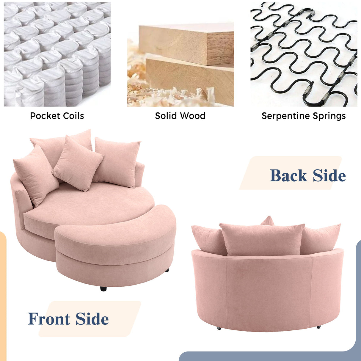 360° Swivel Accent Barrel Chair With Storage Ottoman & 4 Pillows, Modern Leisure Chair Round Accent For Living Room