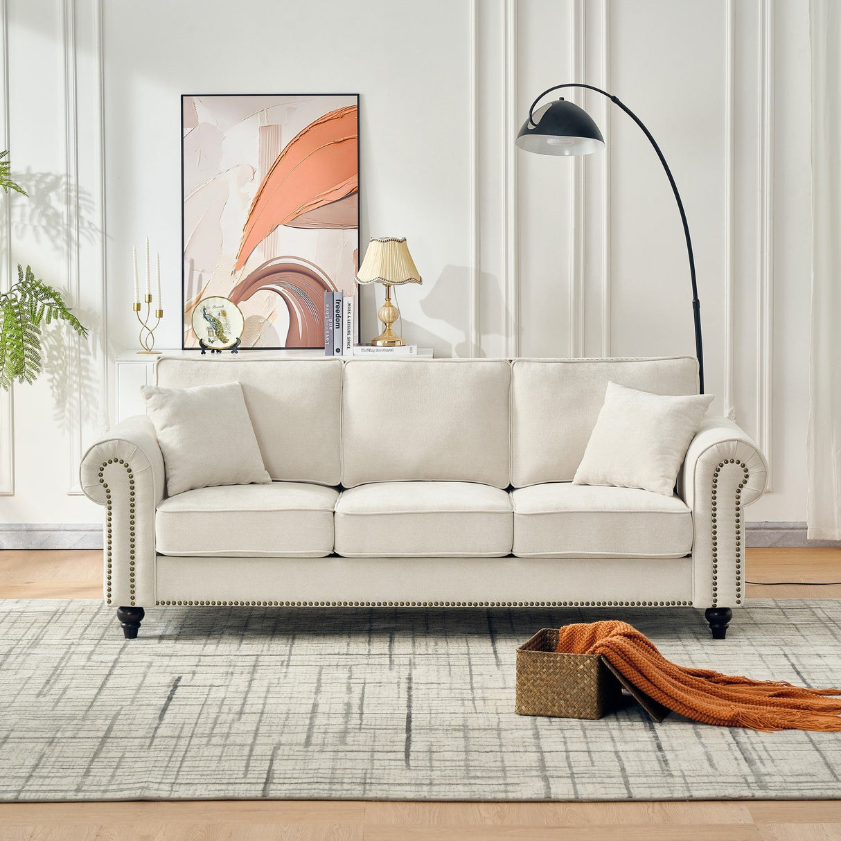Modern 3 And 2 Seater Sofa With Rolled Arms, Tufted Upholstered Couch