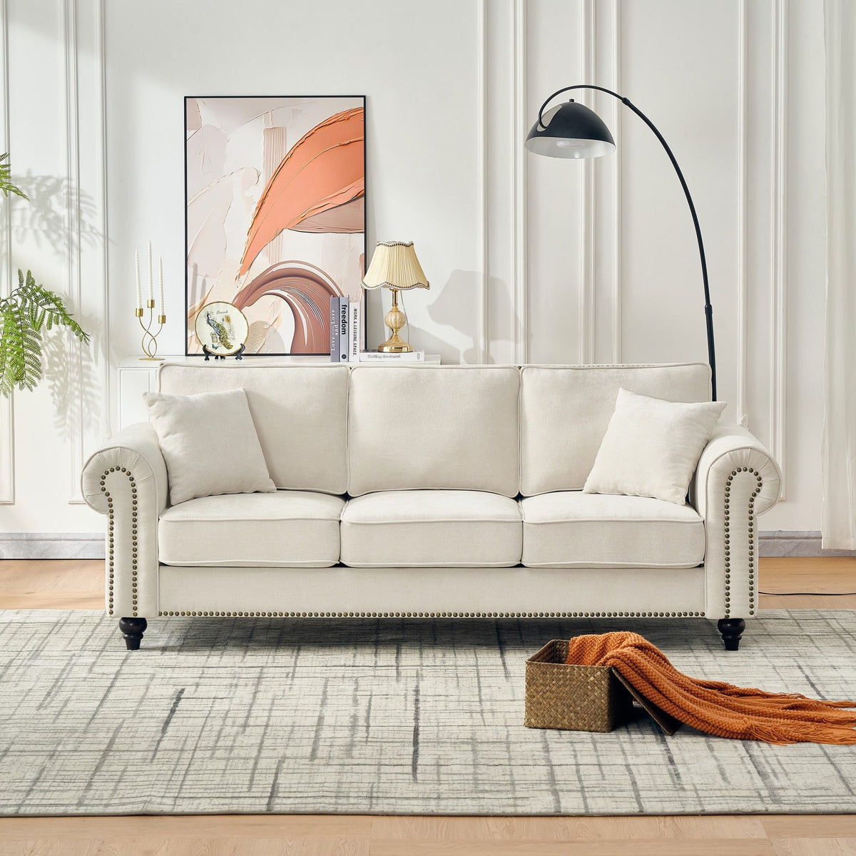 Modern 3 And 2 Seater Sofa With Rolled Arms, Tufted Upholstered Couch