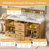 Bathroom Vanity With Double Sink, Soft Close Doors & Drawers Handles - Wood