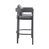 Menorca - Outdoor Patio Counter Height Bar Stool In Aluminum With Gray Cushions