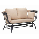 2 Person Egg Shaped Outdoor Swing Chair With Adjustable Canopy - Acacia Wood / Black / Taupe