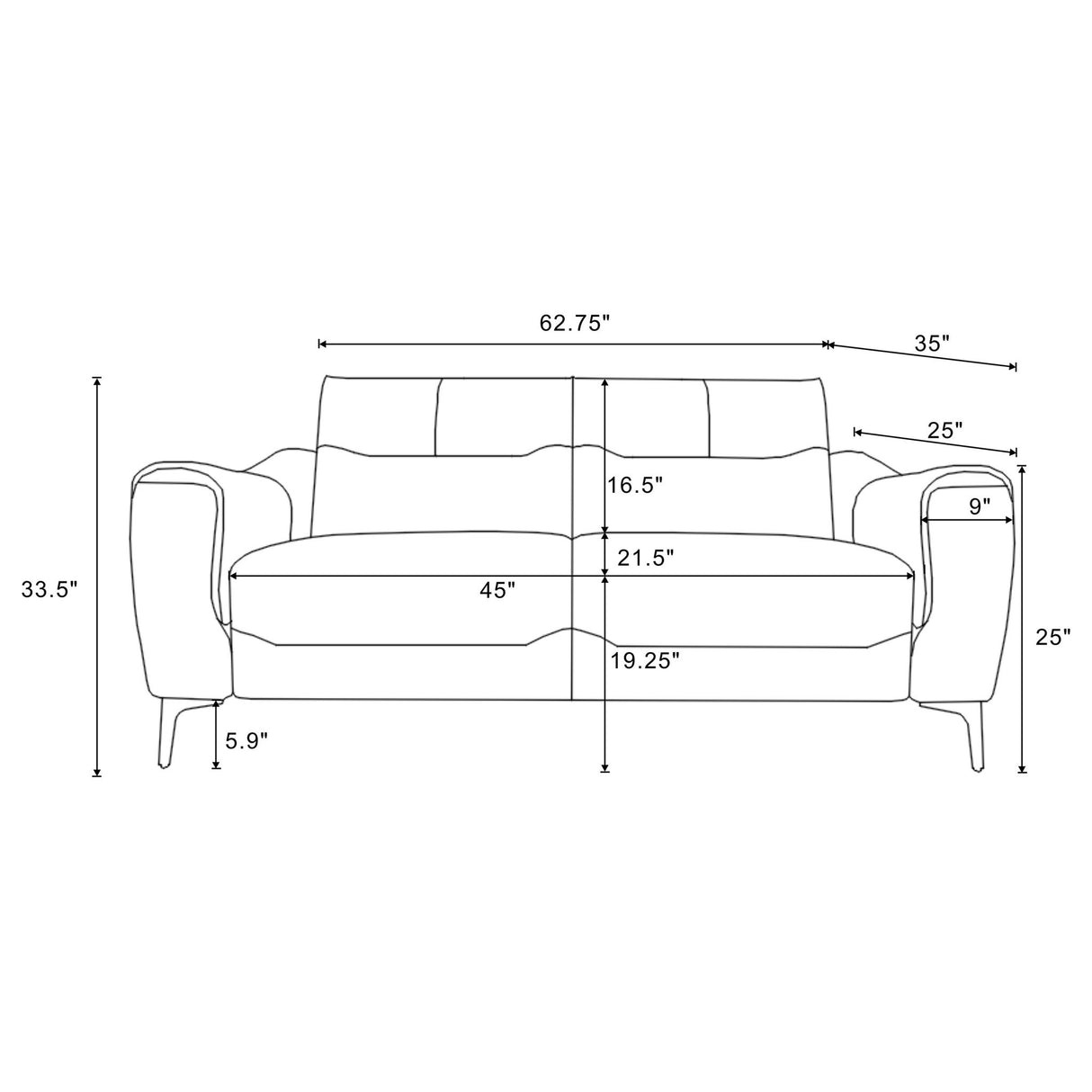 Oberle - Upholstered Sloped Track Arm Loveseat - Charcoal