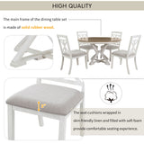 Dining Set With Extendable Round Table And 4 Upholstered Chairs
