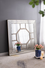 Antique Style Decorative Square Wall Mirror With Mirrored Frame, Wall Decor For Living Room Entryway, Console Lean Against Wall - Silver - Wall Mirrors - Alpine Outlets