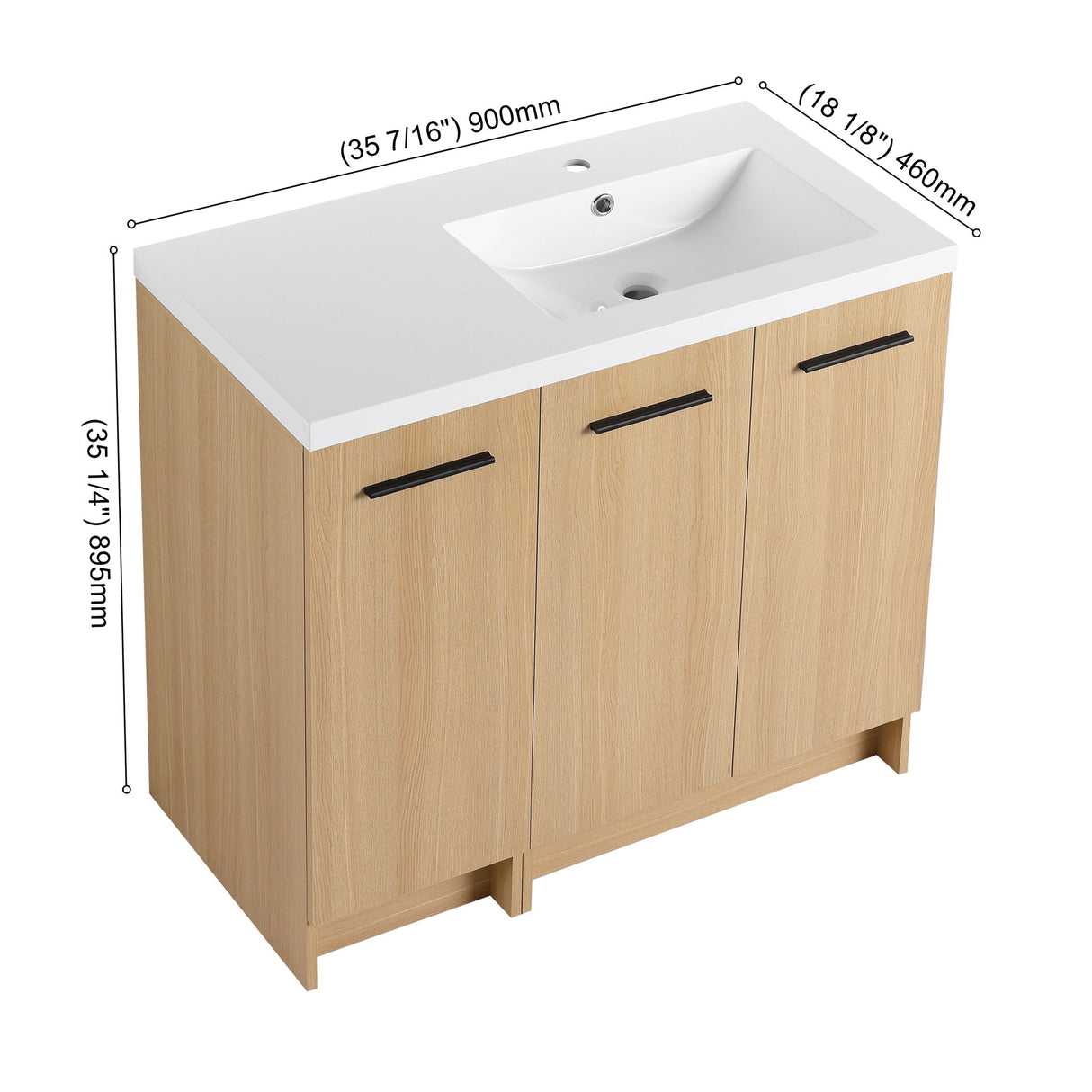 Freestanding Bathroom Vanity Set With Tall Linen Cabinet, 3 Door Storage Cabinet, Single Sink