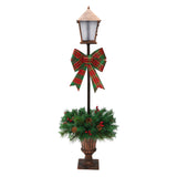 Christmas Lamp Post Decor With Plaid Bow, Artificial Outdoor Holiday Decor (Set of 2) - Brown / Bronze / Green