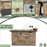 42-Inch Propane Gas Fire Pit Table 50,000 BTU Rectangular Concrete Fire Pit – Beige Multi