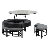 Rounded Storage Coffee Table With 3 Stools