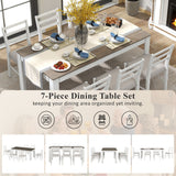 7 Piece Dining Set With Extendable Table, 2 Drawers & 6 Upholstered Chairs