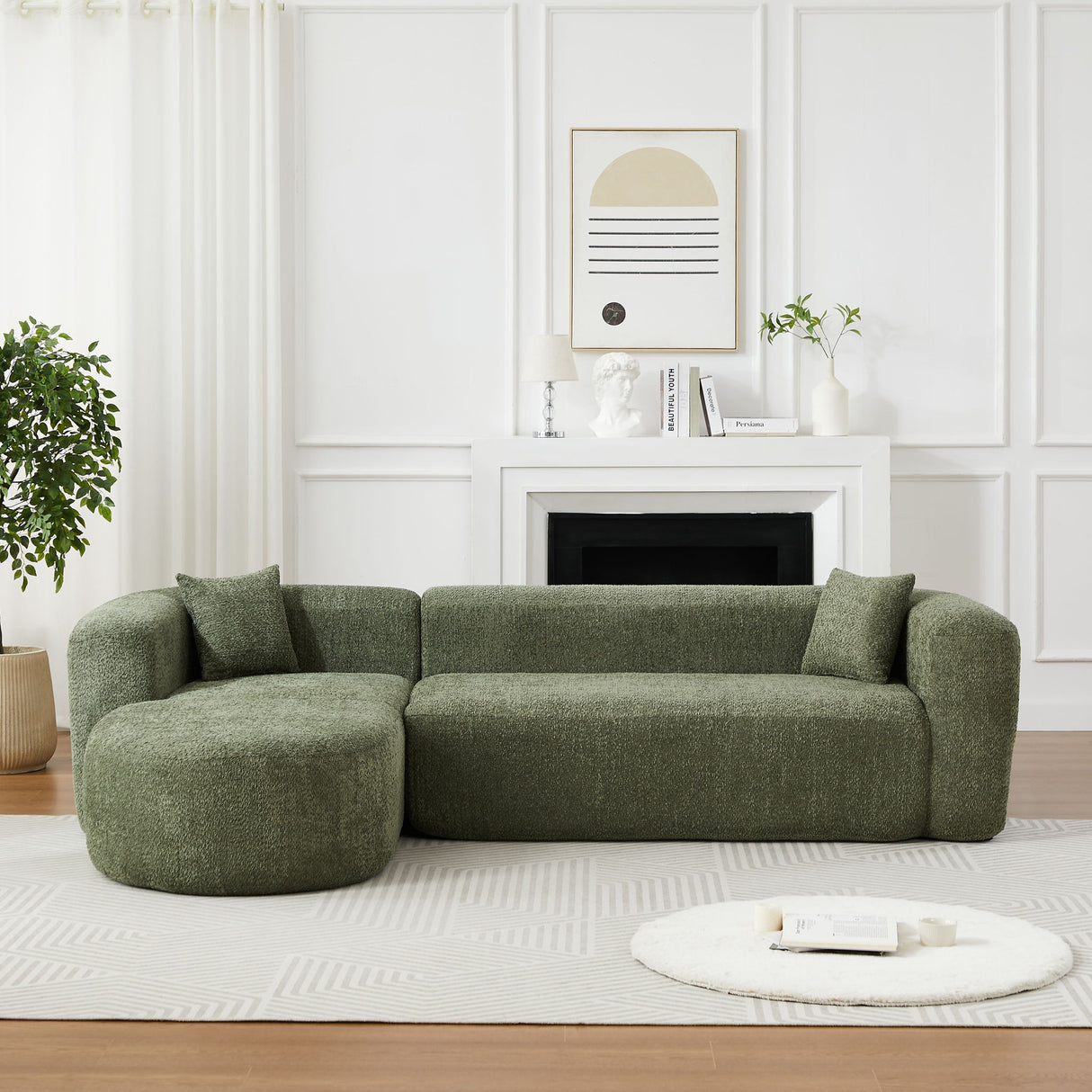 L - Shape Boneless Cloud Couch With 2 Throw Pillows For Living Room