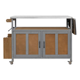 Foldable Outdoor Kitchen Island With Lockable Wheels, Storage Cabinet And Towel Rack For Patio