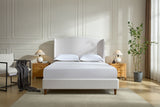 Hannah - Upholstered Wingback Bed Size / Tall Headboard Upholstered King Bed / Premium Textured Look / Minimalist Designs / No Box Spring Needed