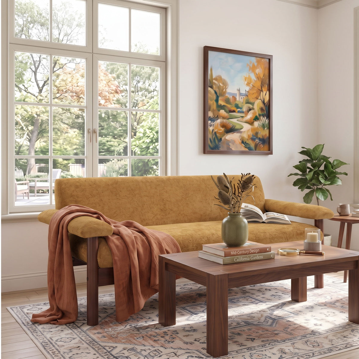 Sofa With Pillow Top Arms, Single Cushion Couch For Living Room - Yellow