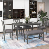 6 Piece Rectangular Dining Table Set With 4 Chairs And Bench