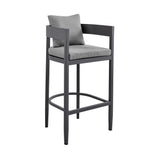 Menorca - Outdoor Patio 5-Piece Bar Table Set In Aluminum With Gray Cushions
