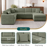 Oversized Sectional U-Shaped Sofa With Chaise Lounge And Three Soft Throw Pillows