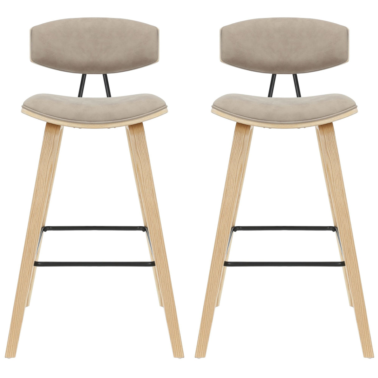 Fox - Bar Height Curved Back Wood Bar Stool With Faux Leather Seat