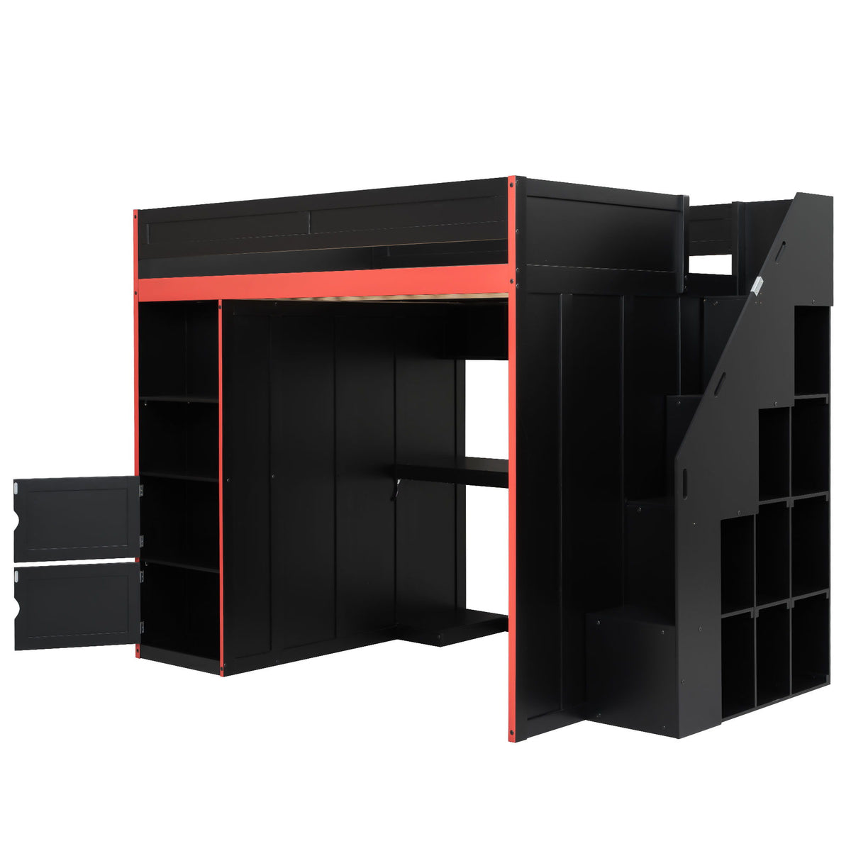 Gaming Loft Bed With Desk And Storage, LED Lights
