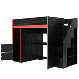 Gaming Loft Bed With Desk And Storage, LED Lights