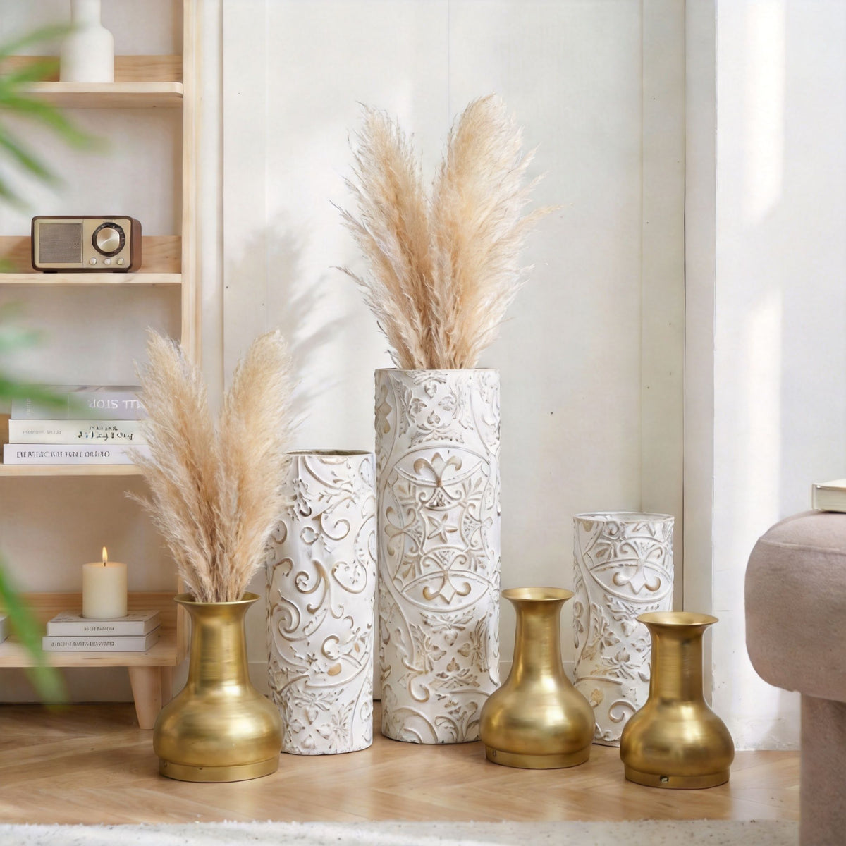 Floor Vases, Tall Home Decor Vases (Set of 3) - White / Gold