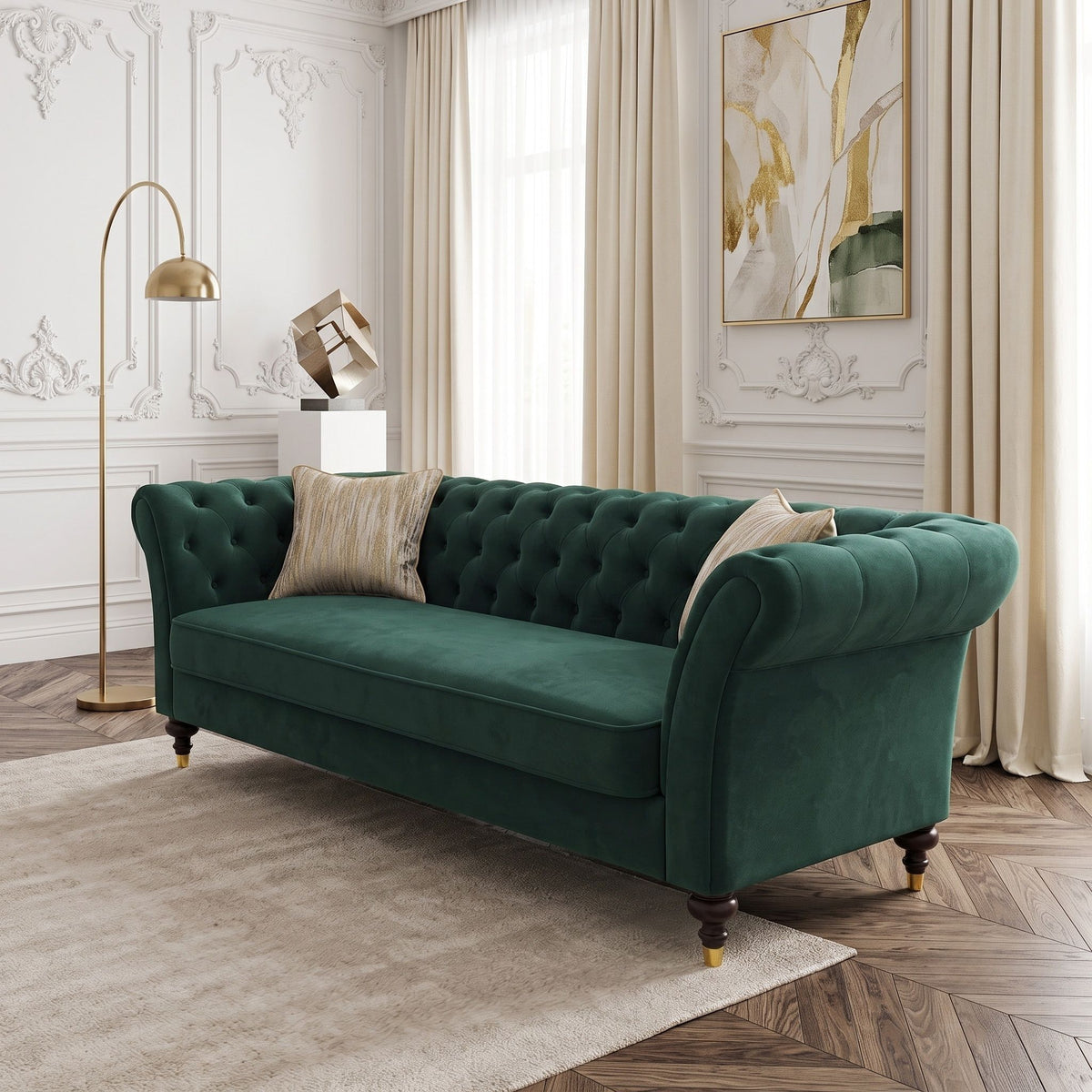 Chesterfield Sofa, 3 Seat Couch With Deep Button Tufted Back, Rolled Arms