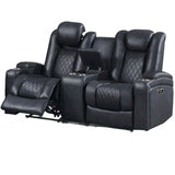 Power Reclining Loveseat With Adjustable Headrest, Storage, Cup Holders - Inky Blue