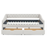 Upholstered Tufted Daybed With Drawers, Waved Arms