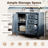 Bathroom Vanity With Sink And Storage, 2 Drawers, 1 Deep Drawer, Adjustable Shelf - Blue
