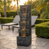 4 Tier Cascading Waterfall Fountain With Warm LED Lights, For Patio - Gray