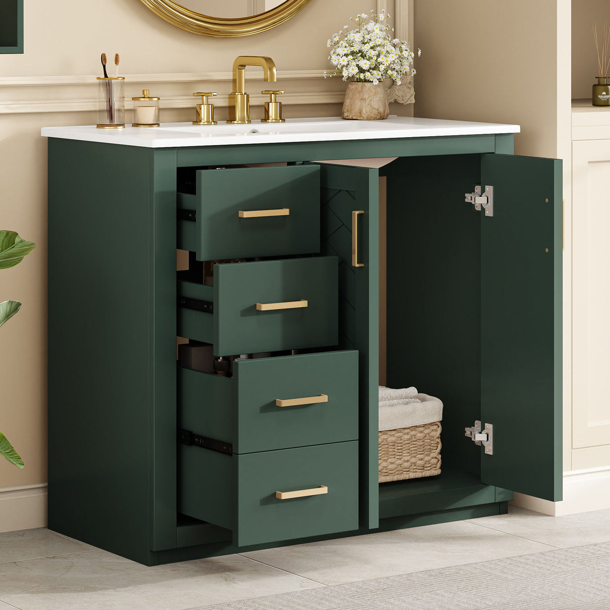 Bathroom Vanity With Sink Combo, Storage Cabinet, Freestanding Set With 3 Drawers & Soft Closing Doors