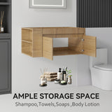 Floating Bathroom Vanity Cabinet, Soft Close Double Drawers, Open Side Storage, Wall Mounted, Cabinet Only