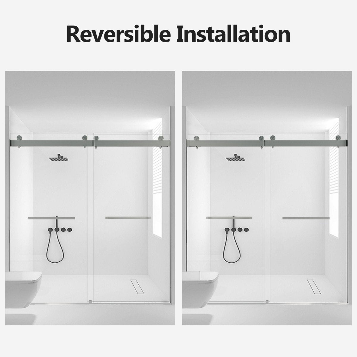 Frameless Double Sliding Soft-Close Shower Door, 3 / 8" (10Mm) Thick SGCC Tempered Glass Door, Matte - Shower Doors available at Alpine Outlets in Denver