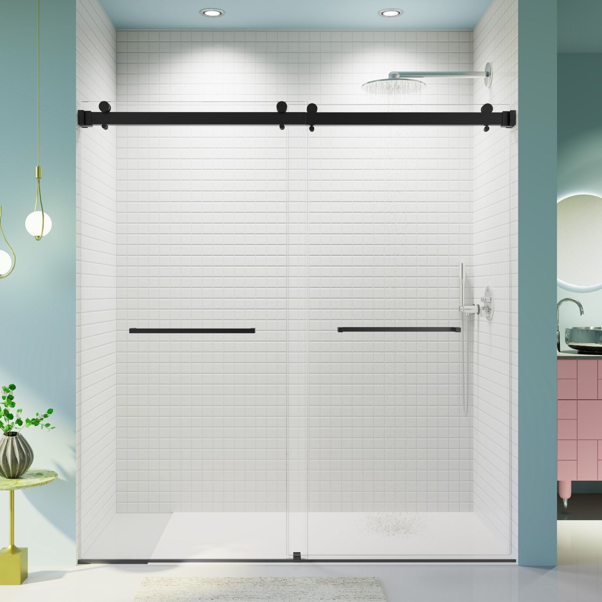 Frameless Double Sliding Soft-Close Shower Door, 3 / 8" (10Mm) Thick SGCC Tempered Glass Door, Matte - Shower Doors available at Alpine Outlets in Denver