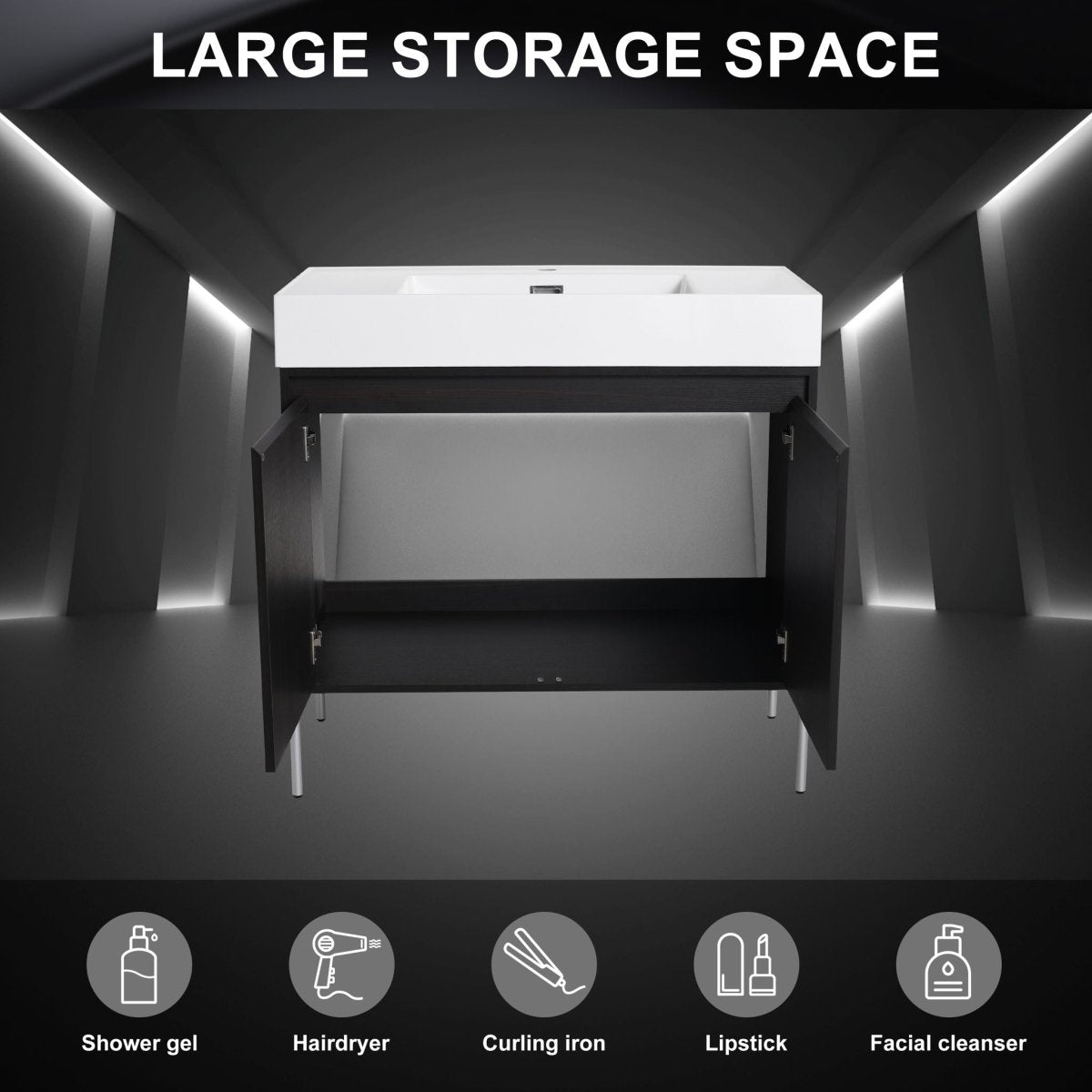 Freestanding Bathroom Vanity With Resin Sink And Storage Cabinet - Vanities available at Alpine Outlets in Denver