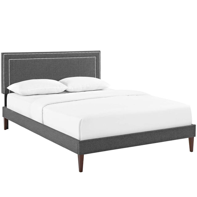 Full Mid - Century Modern Upholstered Fabric Platform Bed in Gray - Platform Bed available at Alpine Outlets in Denver