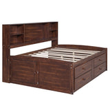 Full Size Captain Bed With Built In Storage Shelves, 4 Drawers And 2 Cabinets - Antique Brown - Storage Beds available at Alpine Outlets in Denver