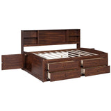 Full Size Captain Bed With Built In Storage Shelves, 4 Drawers And 2 Cabinets - Antique Brown - Storage Beds available at Alpine Outlets in Denver
