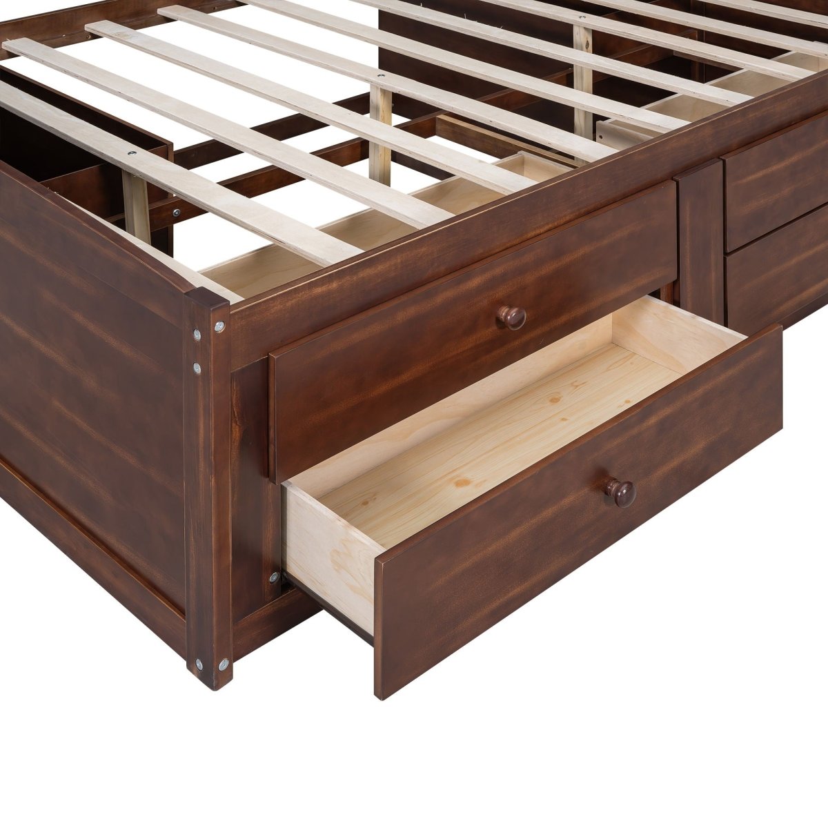 Full Size Captain Bed With Built In Storage Shelves, 4 Drawers And 2 Cabinets - Antique Brown - Storage Beds available at Alpine Outlets in Denver