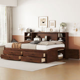 Full Size Captain Bed With Built In Storage Shelves, 4 Drawers And 2 Cabinets - Antique Brown - Storage Beds available at Alpine Outlets in Denver